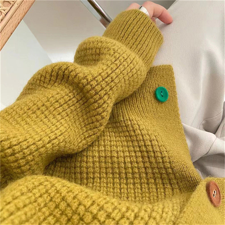 Women's Lazy And Gentle Color Button Sweater Coat