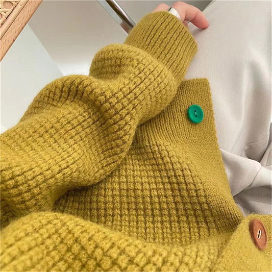 Women's Lazy And Gentle Color Button Sweater Coat