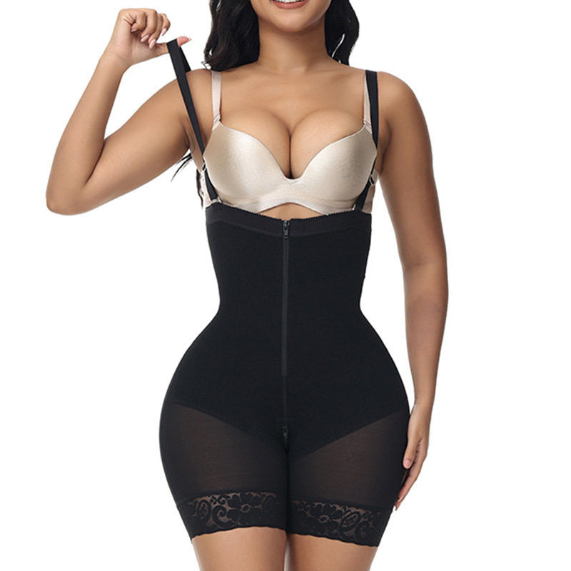 One-piece Corset High Waist Hip Raise Pants Crotch Zipper