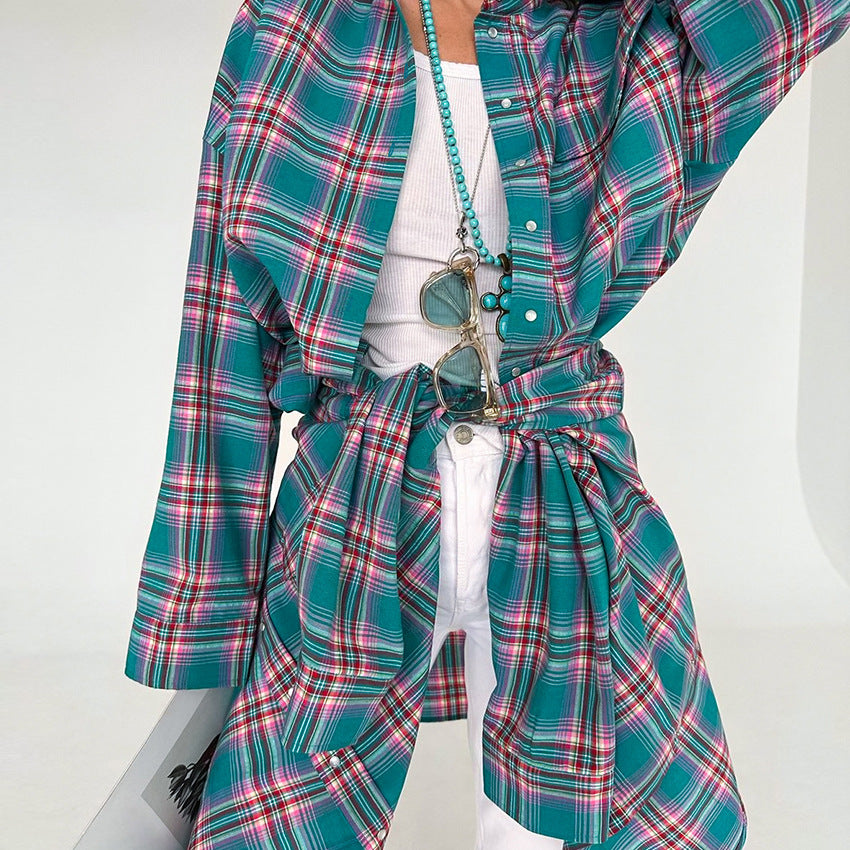 Women's Retro Classic Contrast Color Plaid Shirt