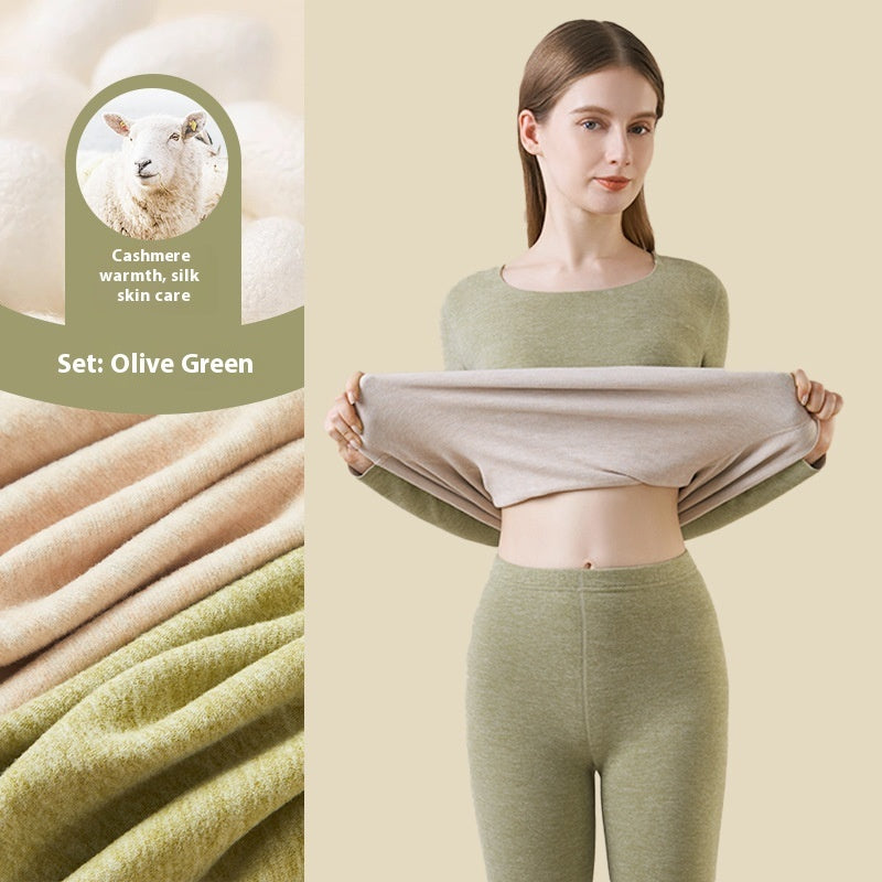Cashmere Silk Warm Suit Women's Thickened Long Johns Slim Bottoming