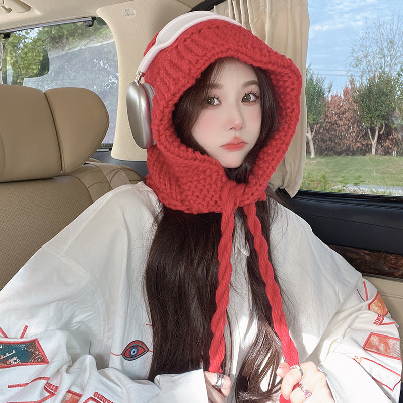 Knitted Wool Lace-up Earmuffs Hat
