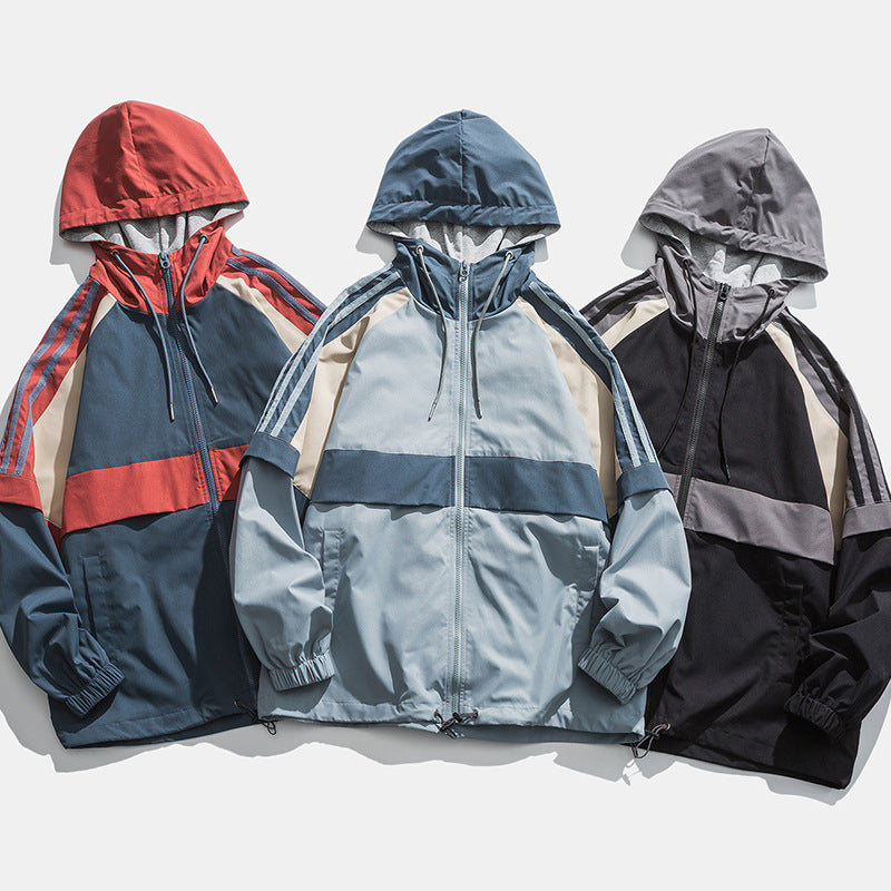 Spring And Autumn Loose Multicolor Top Hooded Coat
