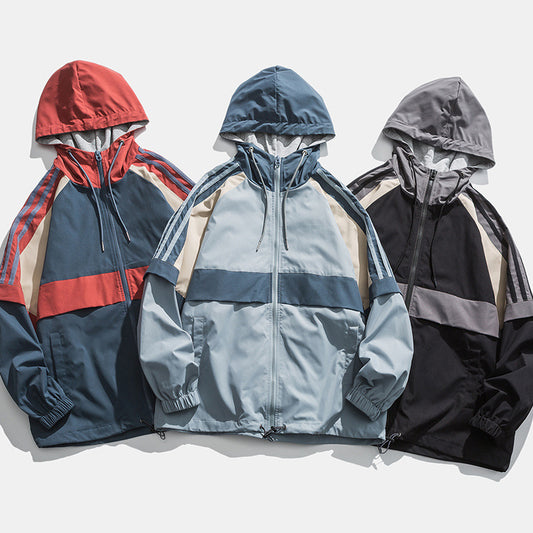 Spring And Autumn Loose Multicolor Top Hooded Coat