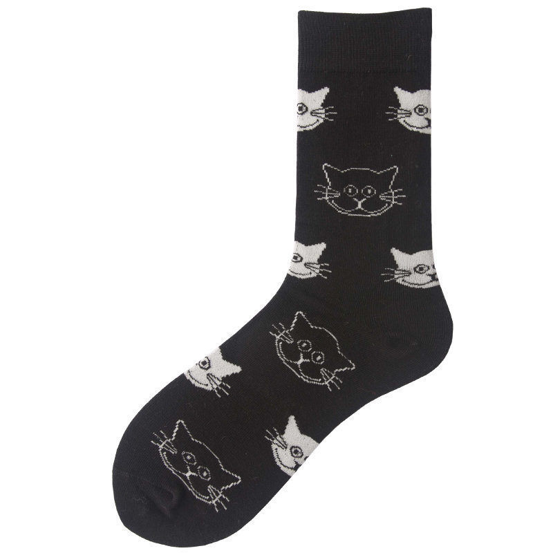 Autumn And Winter New Socks Korean Fashion Personality Men And Women Tube Socks Cartoon Black And White Cat And Dog Animal Series