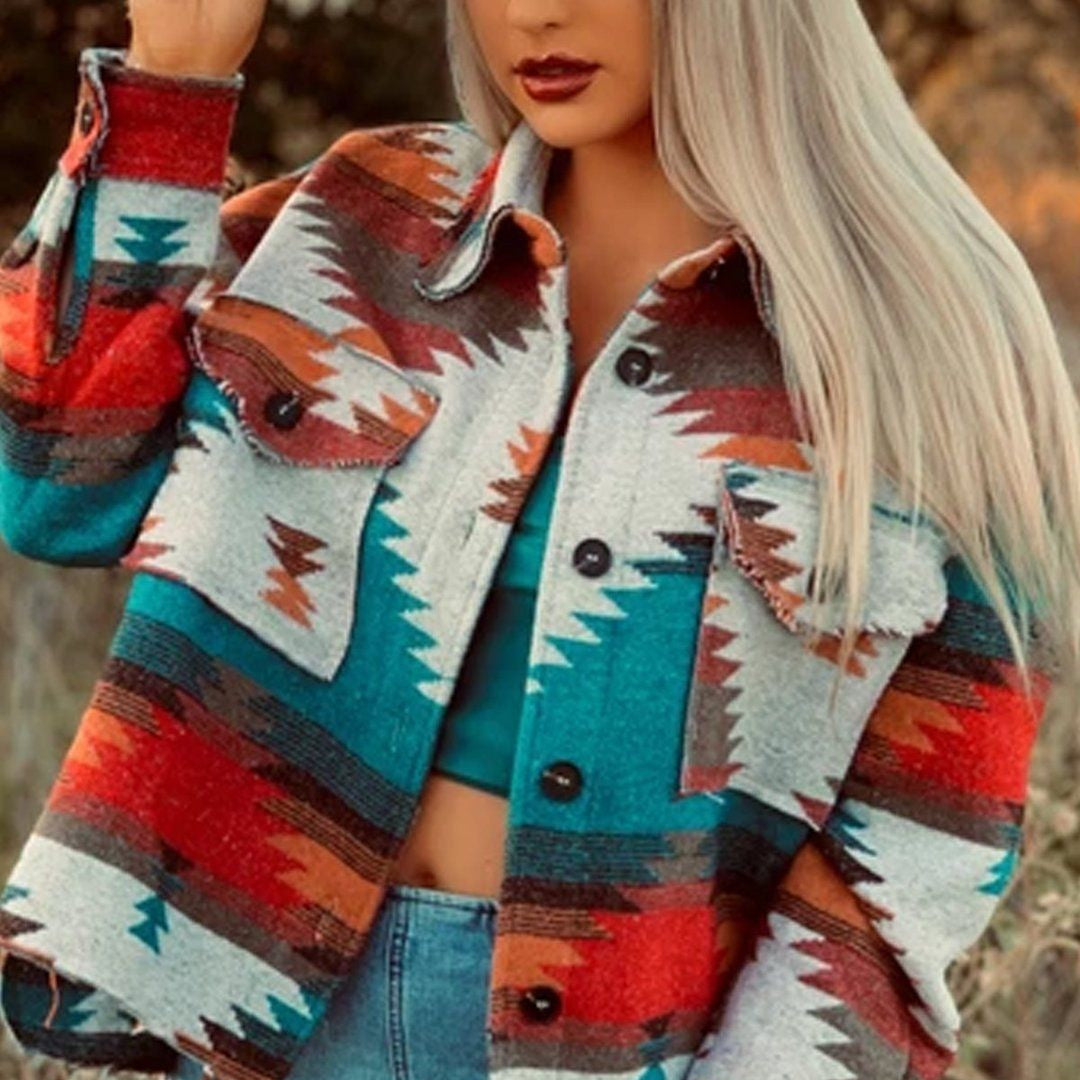 Lapel Short Woolen Print Temperament