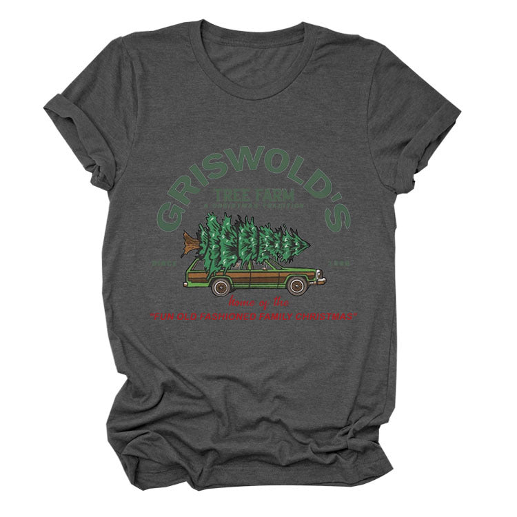 Christmas Tree Letters Fashion Short-sleeved Christmas Round Neck Women's T-shirt