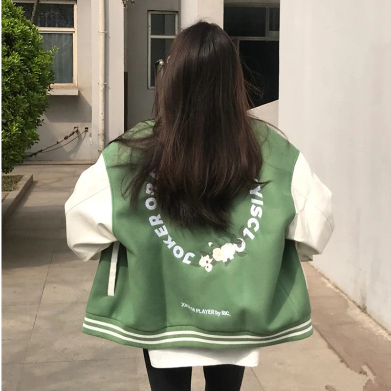 Baseball Uniform Women's Trendy Embroidery Craft Jacket Top