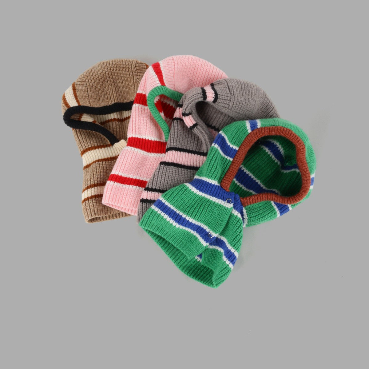 Contrast Color Striped Autumn Scarf Woolen Cap