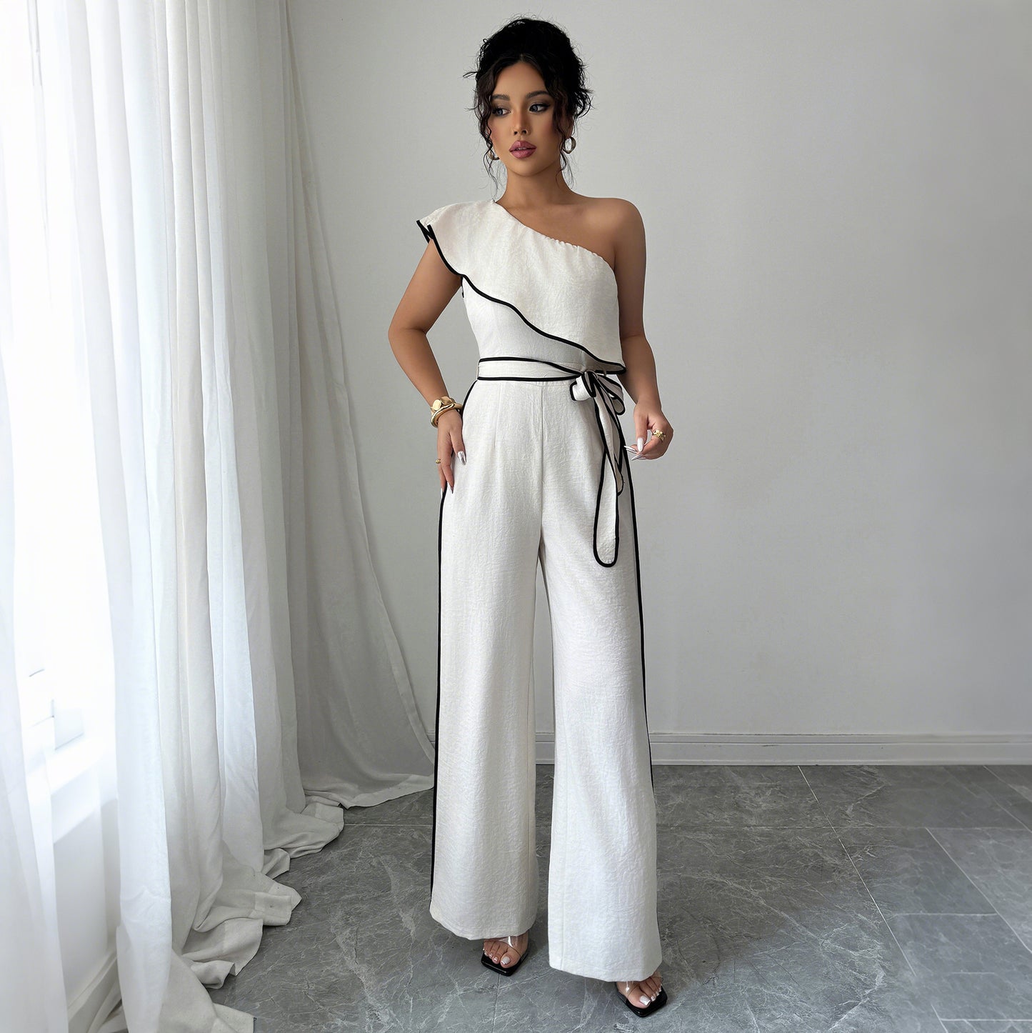 European And American Elegant Style Off-shoulder Vest Wide-leg Jumpsuit Women's Independent High Waist