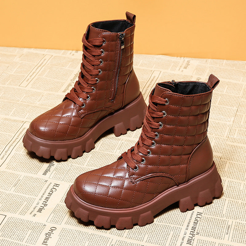 New Style Lace-up Women's Leather Boots For Autumn And Winter