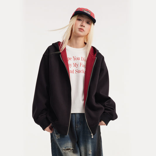 American Retro Contrast Color Cardigan Hoodie