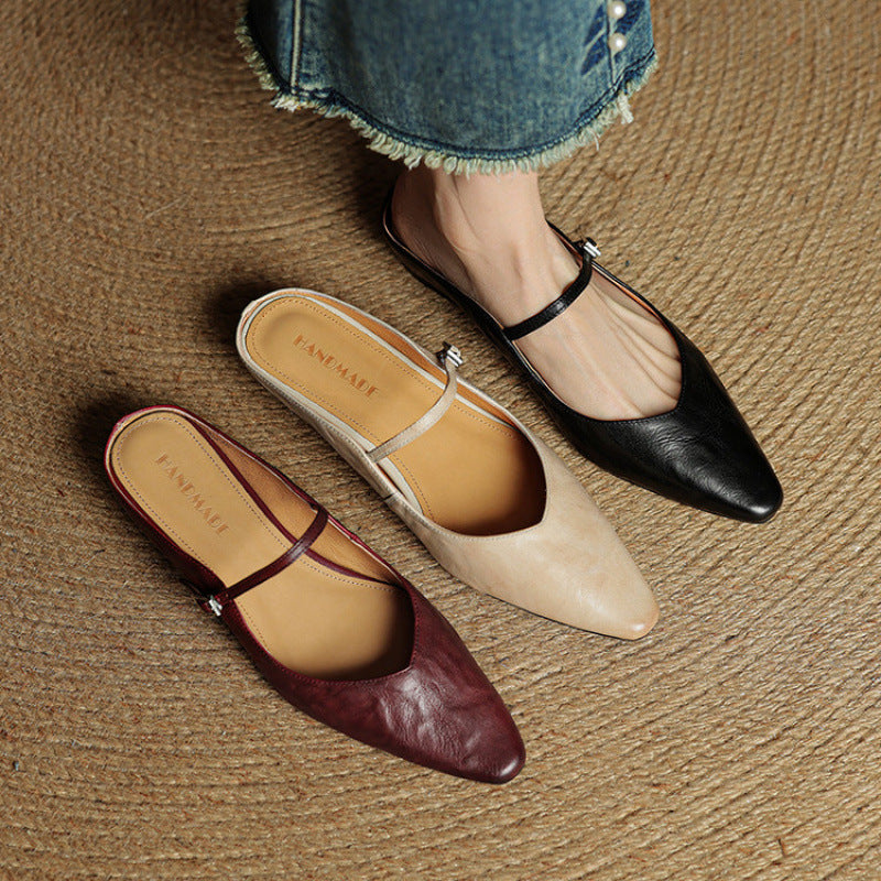 Summer New Women's Closed Toe Cowhide Slippers