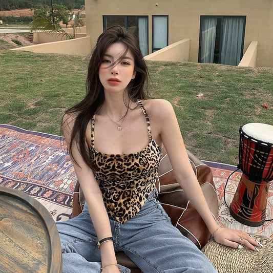 New Lace-up Summer Women's Leopard Print Short Top
