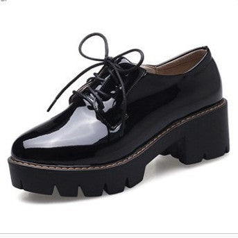 British Style Patent Leather Thick-soled Lace-up Leather Shoes