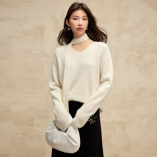 Halter Ribbon Raccoon Velvet V-neck Sweater