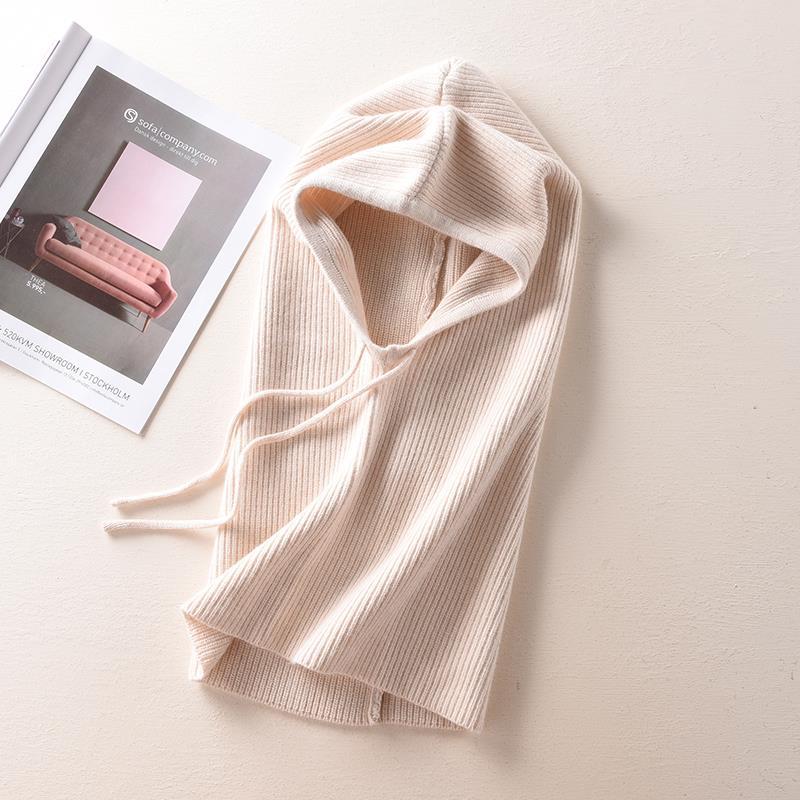 Women's Solid Color Cashmere Sweater Hat And Scarf In One