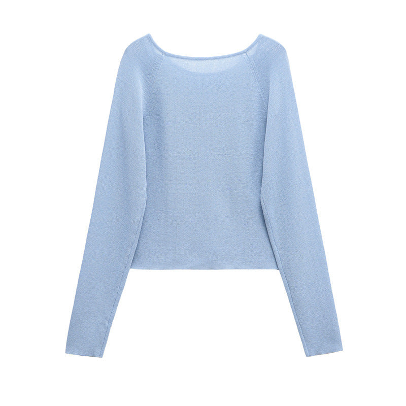 Fashionable Pleated Decorative Knitted Top