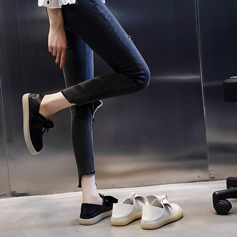 Bowknot Autumn Soft Leather  Flat  One Pedal Casual Single Shoes Women's Trend