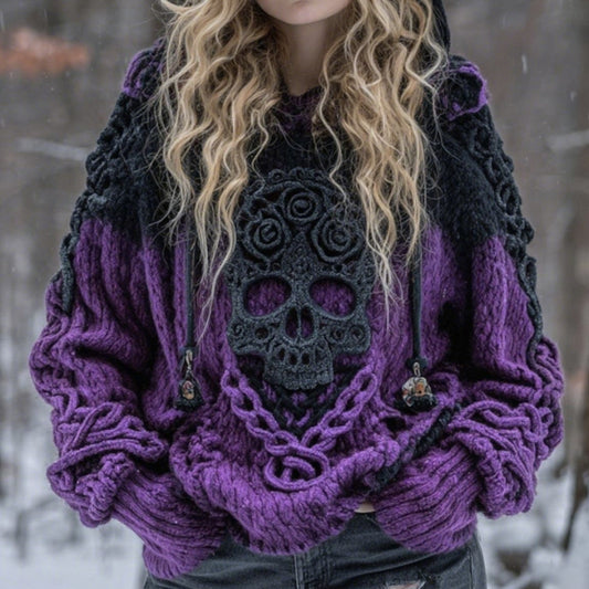 Relaxed Fit Hooded Casual Retro Sweater