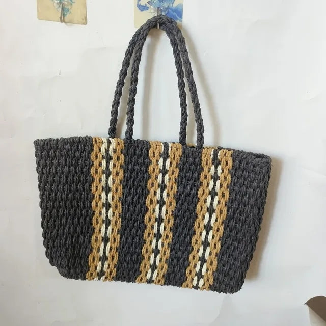 Large Zipper Woven Straw Handbag Casual Large Shoulder Women's Shopping Bag