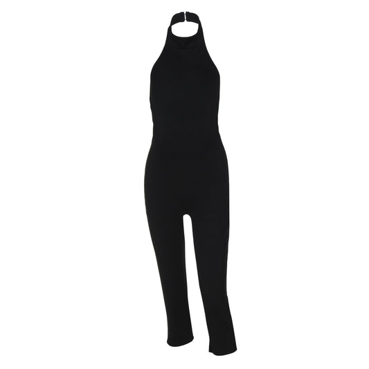 Women's Solid Color Sleeveless Halter Backless Sexy Slim Fit Bodysuit