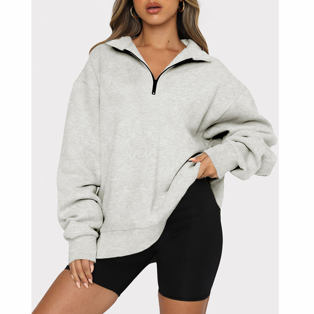 Casual Top Half Zipper Pullover Long Sleeved Sweatshirt