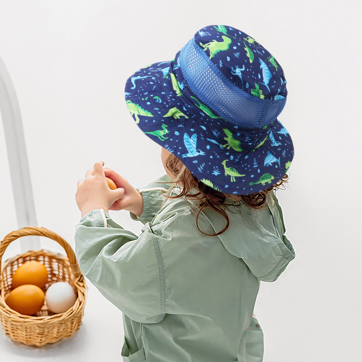 Children's Sun Hat Summer Breathable Mesh Cartoon Dinosaur Printing Outdoor Sunshade