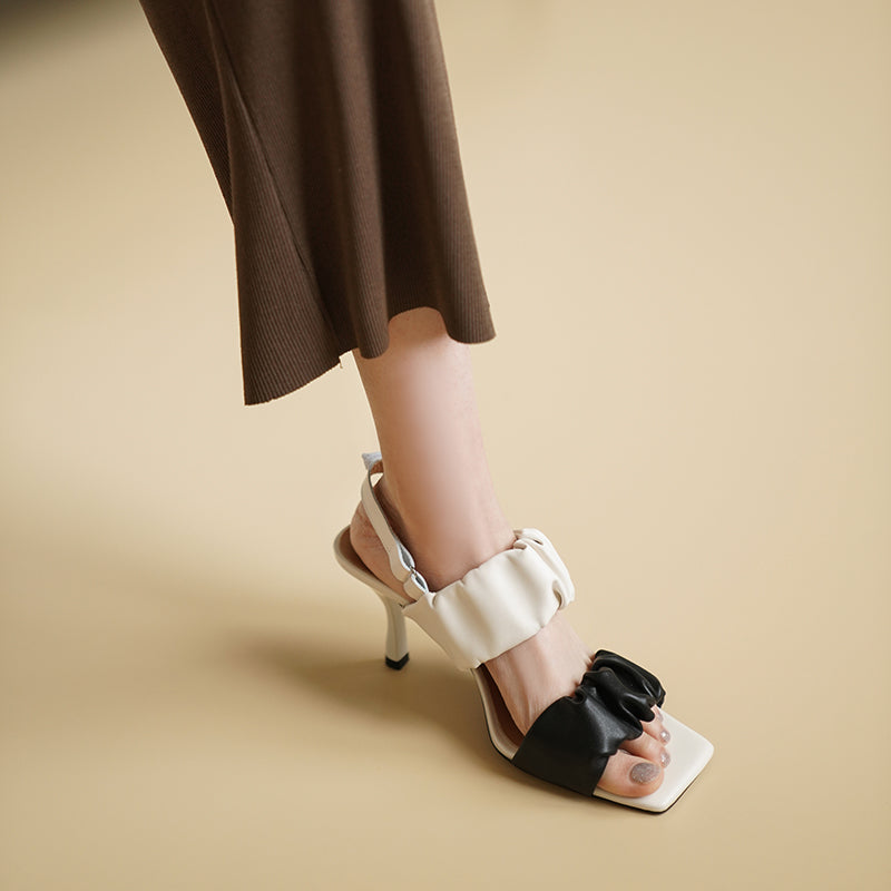 Color-blocking Word Wrinkled Leather Niche High-end Sandals
