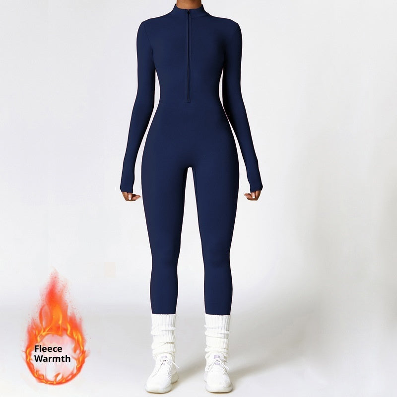 Winter Fleece-lined Yoga Jumpsuit Long Sleeve Warm