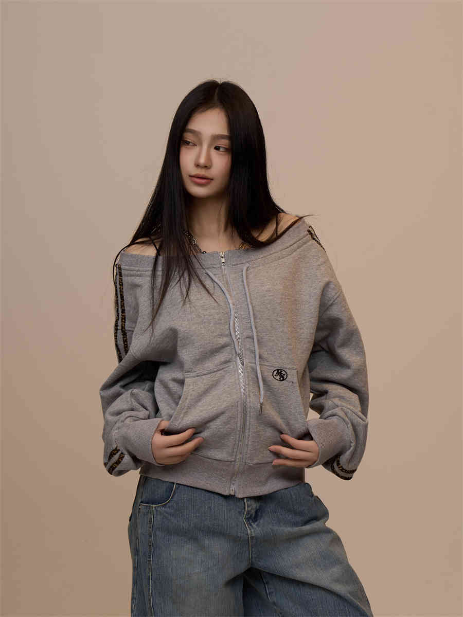 Off-shoulder langærmet sweater, dametoptøj, slim-fit sportstop