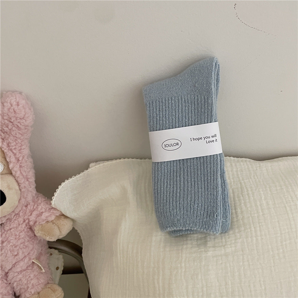 Solid-color Wool Socks Extra-thick And Warm Mid-calf Socks