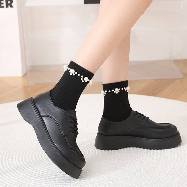 Women's Fashion Solid Color Round Toe Lace-up Platform Casual Shoes