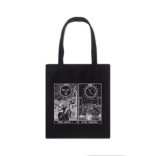 Sun Myth Canvas Shoulder Bag - Casual Hip Hop Style Women's Shopper with Vintage Cartoon Design and Large Capacity