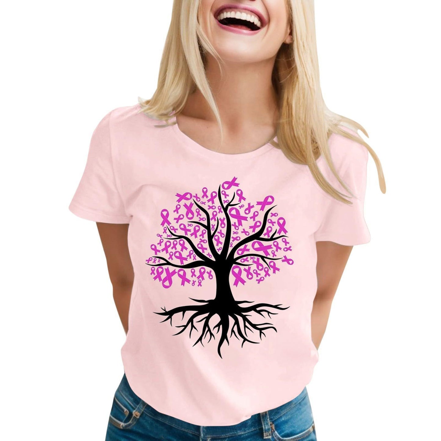 Women's Ribbon Printing Short Sleeve T-shirt Top