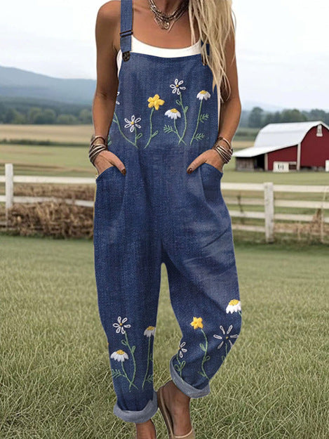 Printed Pocket Women's Suspender Trousers