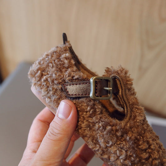 Girls' T-shaped Leather Soft Soled Cotton Shoes