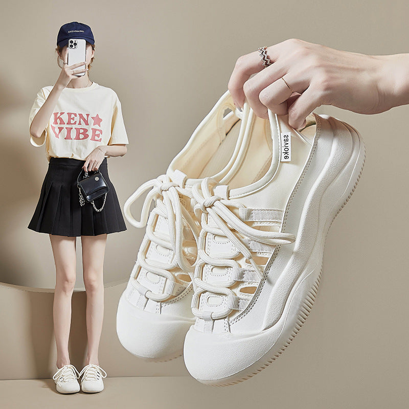 Hollow-out Canvas Shoes Korean Style Student White Flat Breathable Half Support