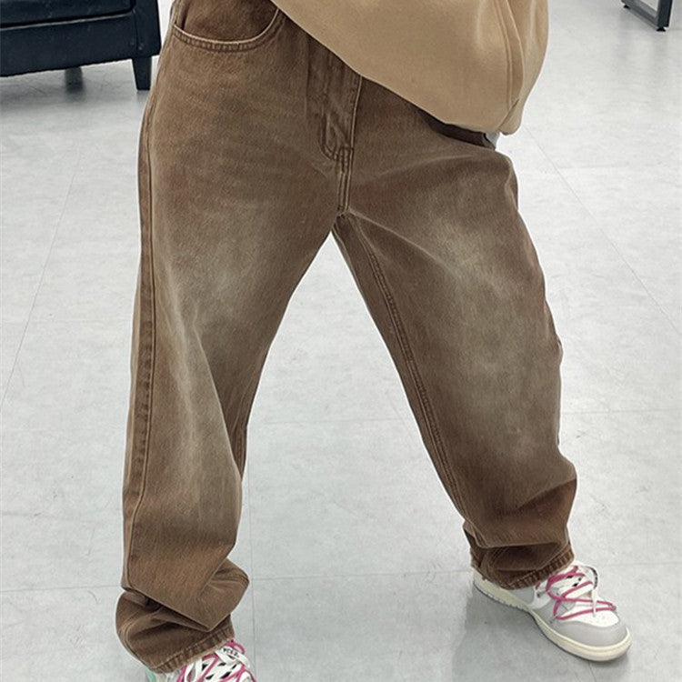 Women's Autumn And Winter Retro Brown Loose Casual Jeans