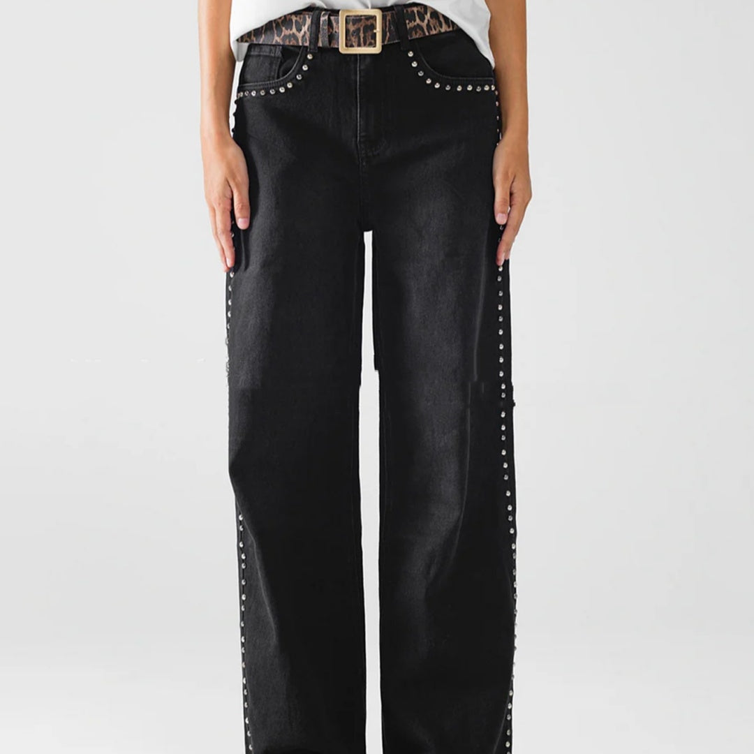 Women's European And American Fashion Rivet Wide-leg Jeans