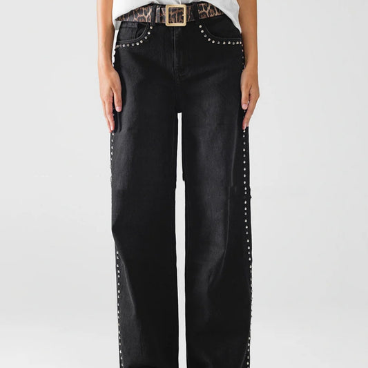 Women's European And American Fashion Rivet Wide-leg Jeans