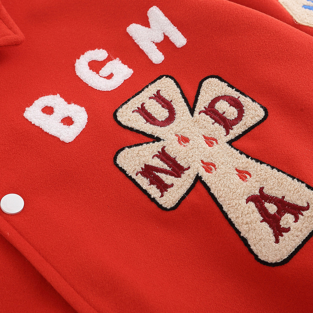 Towel Embroidered Lapel Jacket Baseball Men's Coat