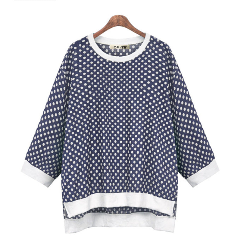 Sweater Polka Dot Round Neck Three Quarter Sleeve Top T-shirt