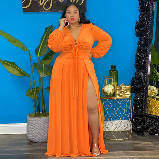 Split Cutout Lace-Up Plus-Size Dress For Women