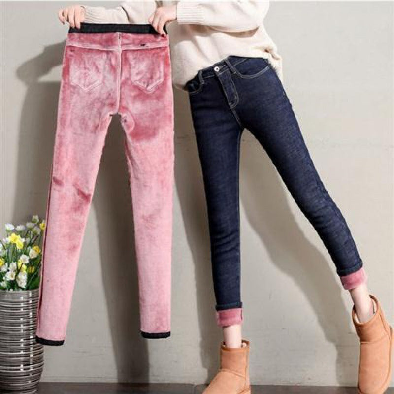 Women's Black Tight Fit And Thin Outer Wear Warm Cotton Pants