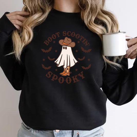 Boot Scootin Spooky Sweatshirt Halloween Hættetrøje Cowboy Spøgelse