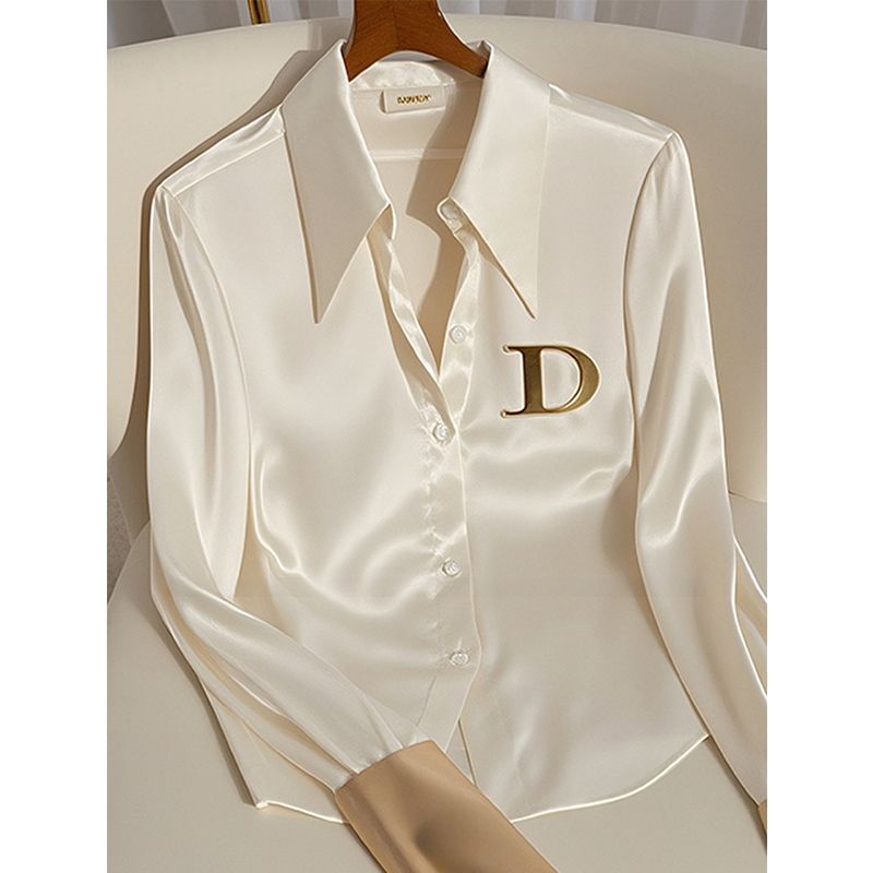 Hvid Acetate Satin Skjorte Kvinders Designfornemmelse