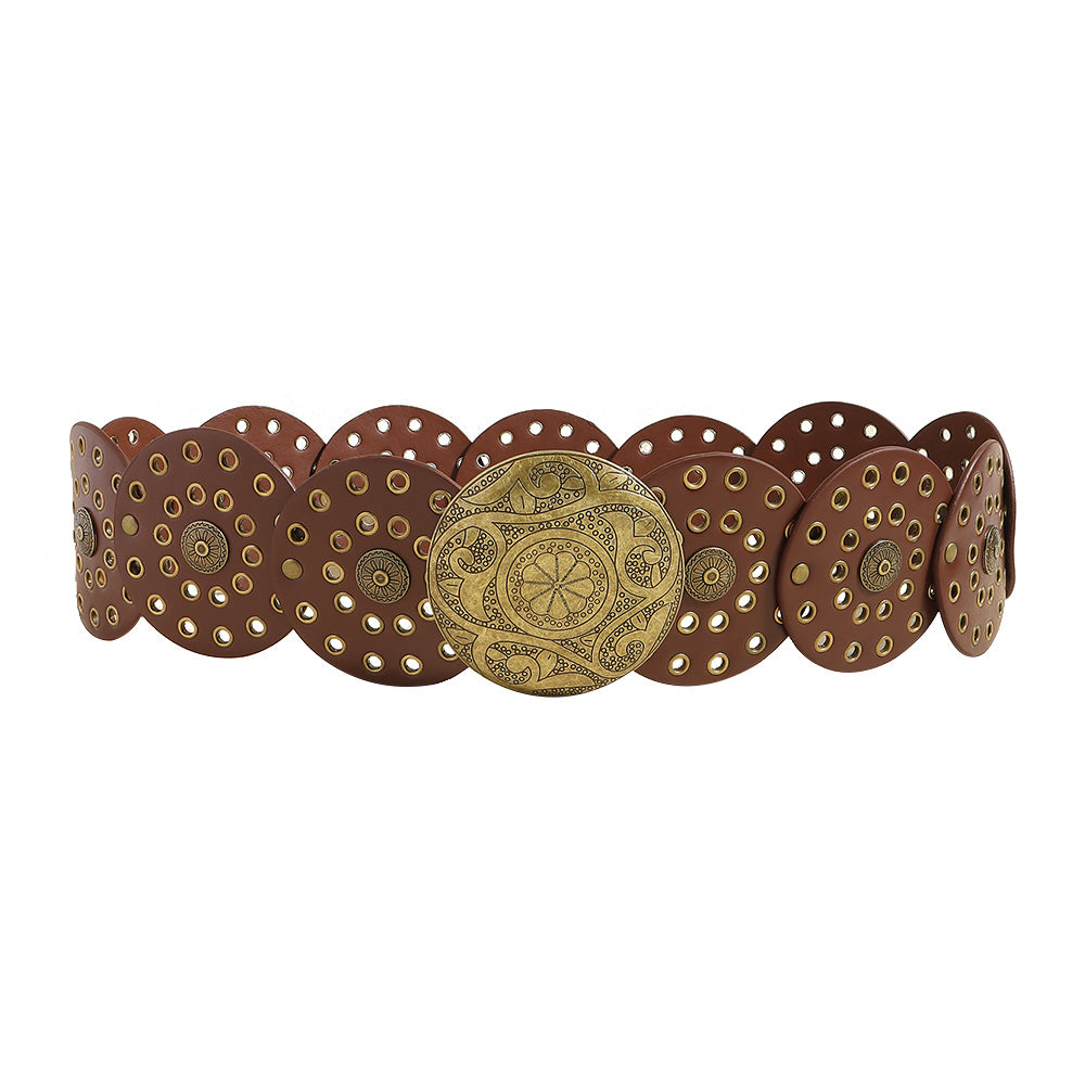 Fashion Punk Exaggerated Round Cutout Personality Belt Ladies Metal Retro Wide Belt
