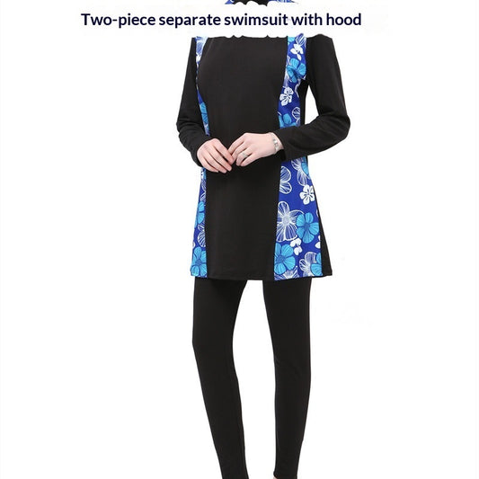 Two Piece Split Set Swimsuit With A Hat A Modest Sun Protective Outfit
