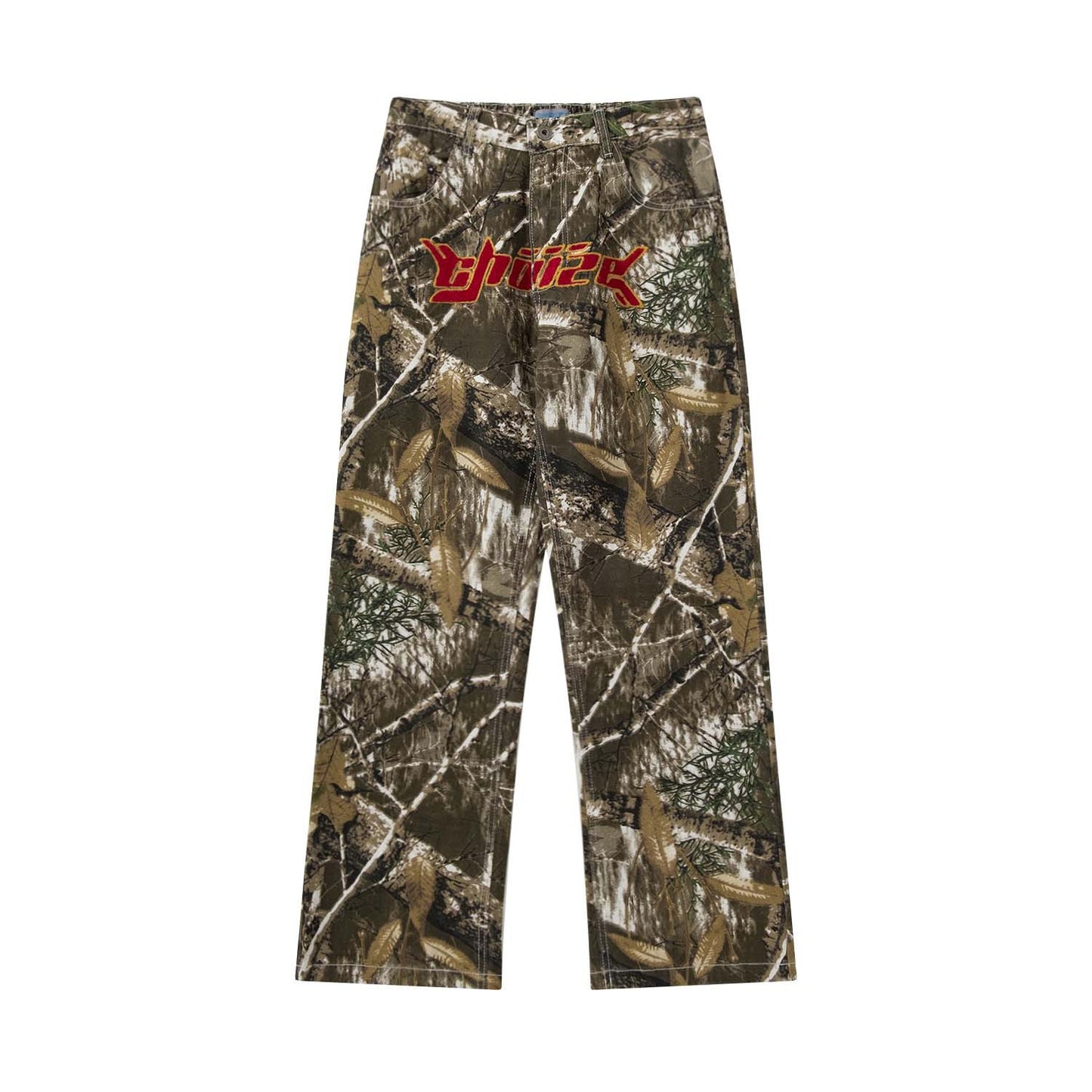 Vintage Street Alphabet Towel Embroidered Camouflage Jeans For Men And Women